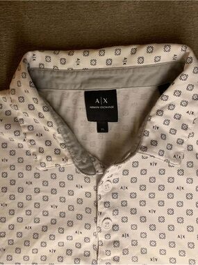 Armani Exchange White Polo with Navy Geometric Print